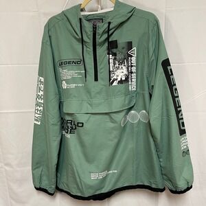 Brooklyn Cloth Legend Lightweight Anorak Windbreaker Sage Green Graphic Mens M/L